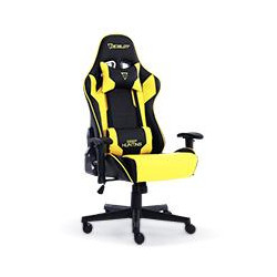 SILLA GAMER OCELOT COLOR AMARILLA CON NEGRO BASE AJUSTABLE Y DE PLASTICO DESCANSA BRAZOS AJUSTABLES ANGULO DE INCLINACION 155 G