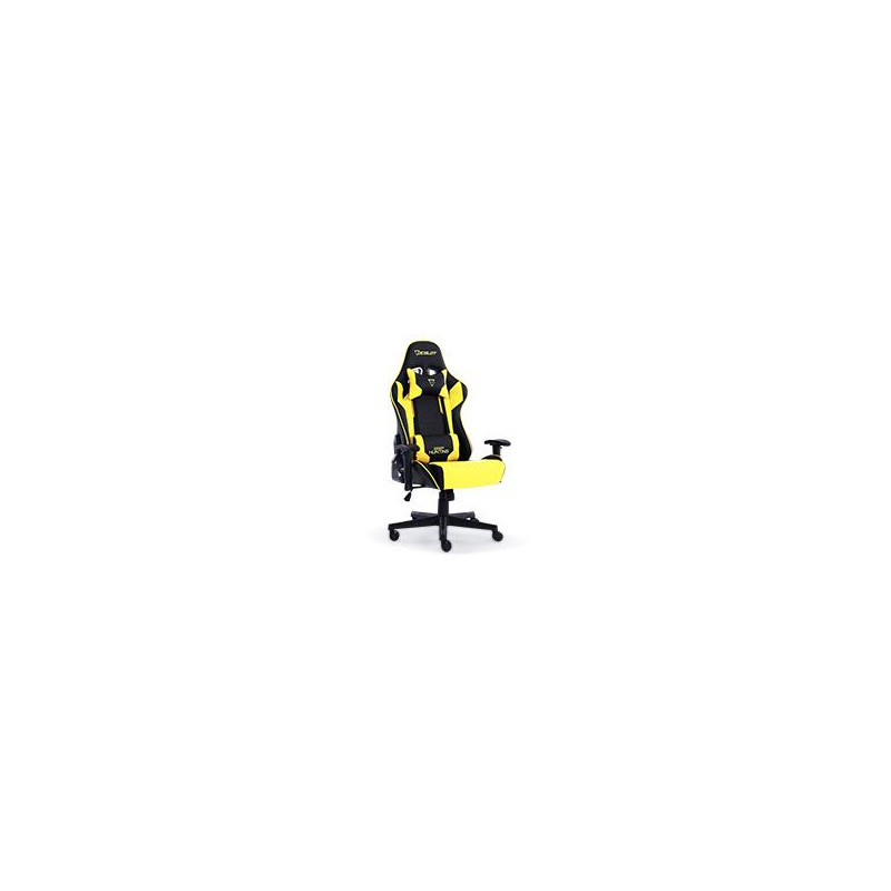 SILLA GAMER OCELOT COLOR AMARILLA CON NEGRO BASE AJUSTABLE Y DE PLASTICO DESCANSA BRAZOS AJUSTABLES ANGULO DE INCLINACION 155 G