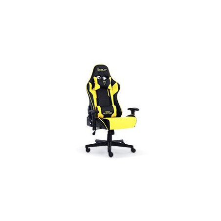 SILLA GAMER OCELOT COLOR AMARILLA CON NEGRO BASE AJUSTABLE Y DE PLASTICO DESCANSA BRAZOS AJUSTABLES ANGULO DE INCLINACION 155 G