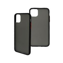 FUNDA GHIA HUMO SEMITRANSPARENTE BORDE NEGRO CON MICA PARA IPHONE 11