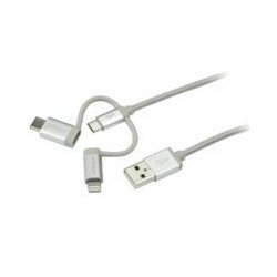 CABLE TRENZADO DE 1M USB A LIGHTNING USB C Y MICRO USB CABLE CARGADOR PARA TELFONO CELULAR IPHONE IPAD TABLET STARTECHCOM MOD L