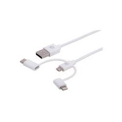 CABLE USB 3 EN 1 USB TIPO A A USB MICRO B USB TIPO C Y LIGHTNING 1 M BLANCO