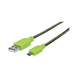 CABLE USB A MICRO B MANHATTAN 10M RECUBRIMIENTO TEXTIL NEGRO VERDE