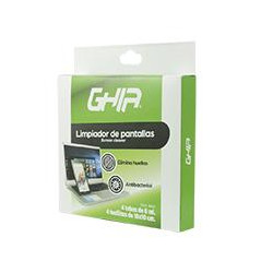 KIT DE LIMPIEZA PORTATIL GHIA CON 4 SPRAYS 8ML Y 4 MICROFIBRAS PARA PANTALLAS Y DISPOSITIVOS ANTIBACTERIAL