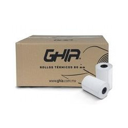 CAJA ROLLO PAPEL TERMICO GHIA 80X70 MM 50 PIEZAS PARA IMPRESORAS DE 80MM REACCION NEGRO