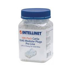 PLUG MODULAR RJ45 INTELLINET UTP CAT5E SOLIDO BOTE CON 100 PIEZAS CONTACTO ORO 50 MICRAS LINEA PRO