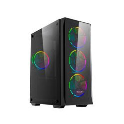 GABINETE GAMER NEGRO OCELOT ATX PANEL FRONTAL Y LATERAL CRISTAL TEMPLADO 4 RANURAS DE EXPANSION FILTRO POLVO MAGNETICO INFERIOR