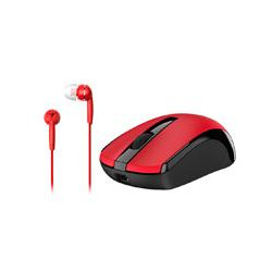 KIT MOUSE INALAMBRICO BLUE EYE GENIUS MH 8100 BATERIA RECARGABLE Y AURICULARES ALAMBRICOS ROJO