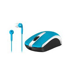 KIT MOUSE INALAMBRICO BLUE EYE GENIUS MH 8100 BATERIA RECARGABLE Y AURICULARES ALAMBRICOS AZUL