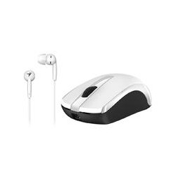 KIT MOUSE INALAMBRICO BLUE EYE GENIUS MH 8100 BATERIA RECARGABLE Y AURICULARES ALAMBRICOS BLANCO