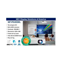 VIDEOPROYECTOR LASER NEC NP PE455WL LCD 4500 LUMENES WXGA 16 10 CONT 500000 1 HDMI HDCP ZOOM 16X SPK16W DISPLAY PORT
